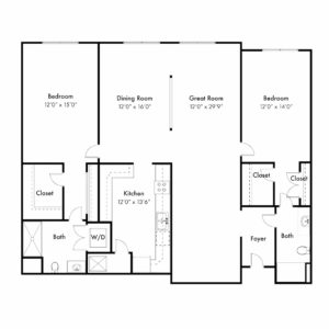Magnolia Floor Plan - 2 Bedrooms, 2 Full Bathrooms, with Dining Room